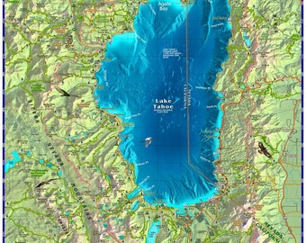 Lake Tahoe Laminated Wall Map
