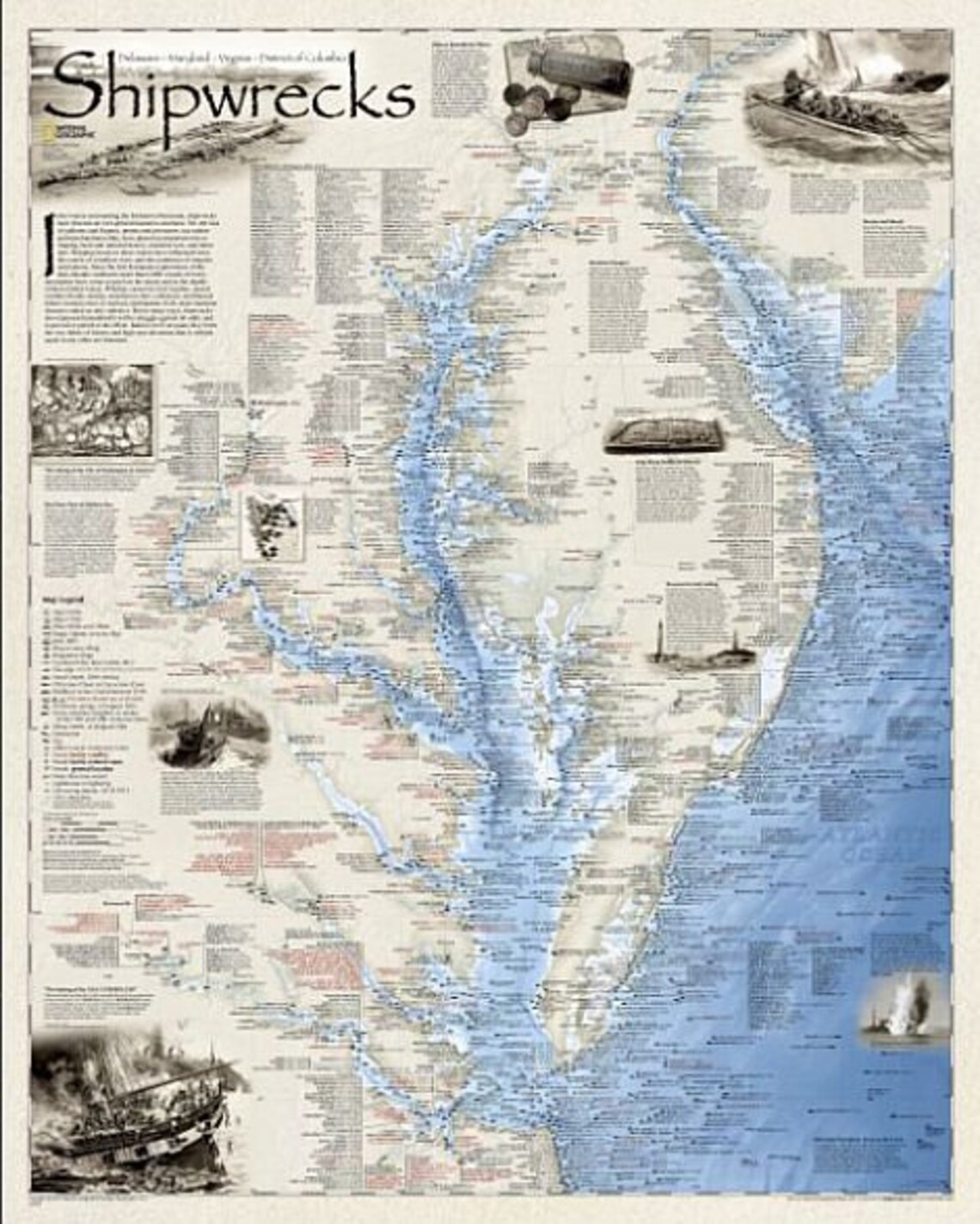 Shipwrecks of Delmarva Wall Map Chesapeake Bay Delaware Etsy