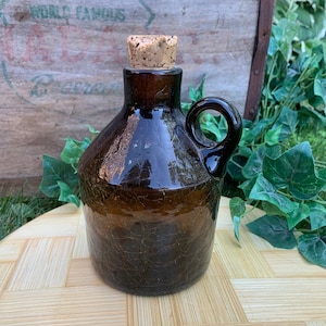 Vintage Glass Crackled Jug with Cork
