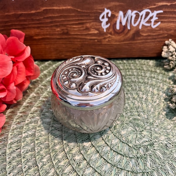 Vintage Avon Glass Jar with Silver Tone Lid