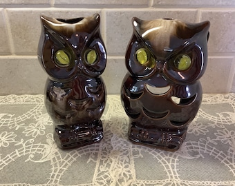 Vintage Owl Votive Candle Lantern and Owl Match Sticks Holder by Inarco