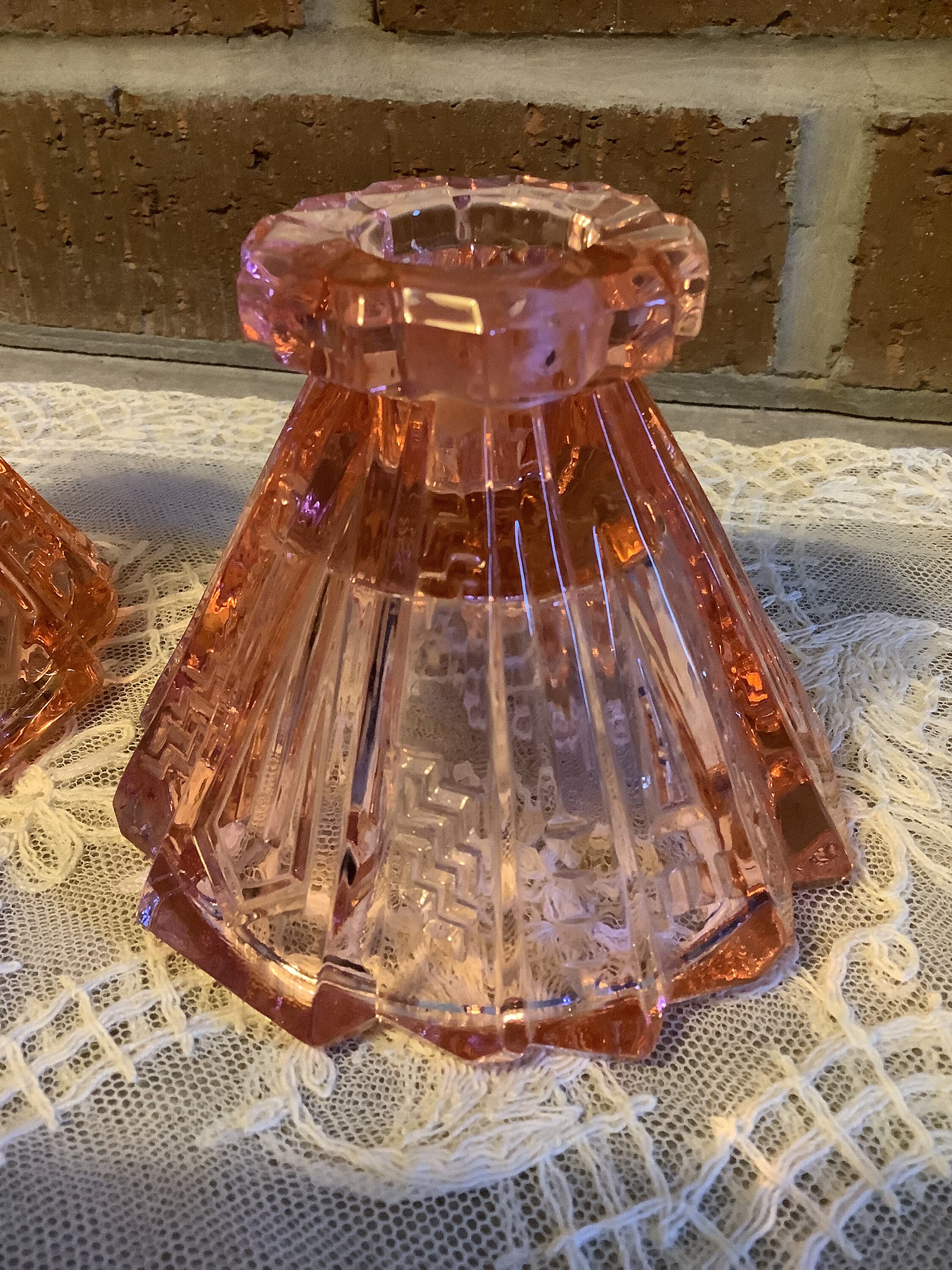 Vintage Pink Glass Candle Stick Holder Etsy
