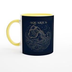 Aquarius Zodiac Mug, Celestial Gold Astrology Coffee Cup, Aquarius Birthday Gift