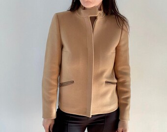Prada Fall Winter 1999 Camel Beige Wool Jacket, Elbow Patch