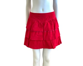 Miu Miu by Miuccia Prada 2000s red corduroy lace and frills mini skirt, Size XS - S