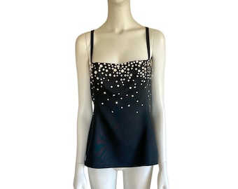 1970s Yves Saint Laurent Rive Gauche black rhinestones sleeveless top