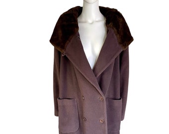 Romeo Gigli for Callaghan fall winter 1991 brown wool and cashmere double breasted coat with wide faux fur collar
