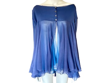 Dolce & Gabbana Spring Summer 1991 blue layered ruffled chiffon blouse