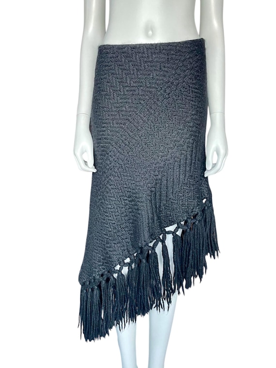 Dolce & Gabbana, Dolce and Gabbana Fall Winter 2002 black wool skirt with asymmetrical fringed hem