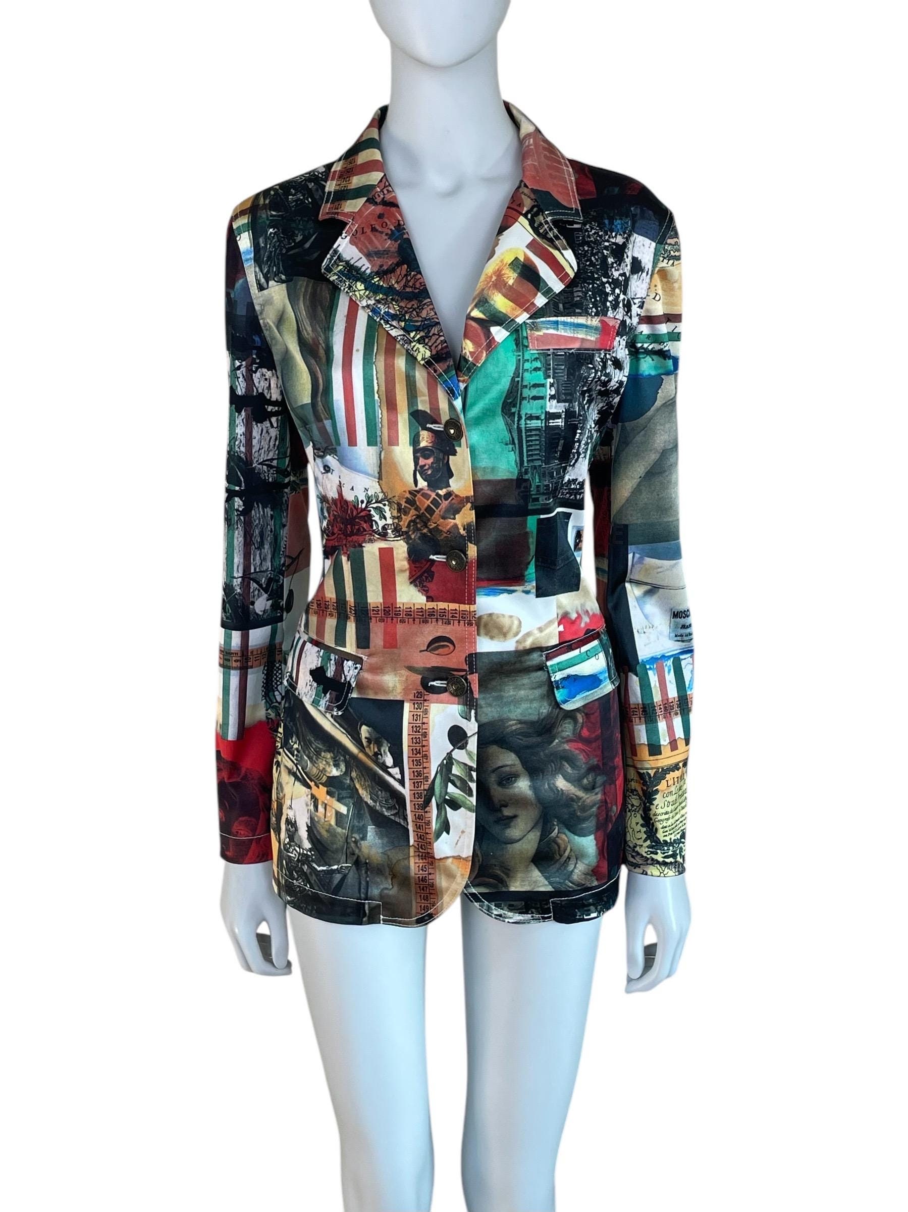 1990s Moschino Jeans Iconic Italian Tribute Print Blazer