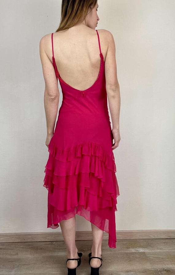 hot pink open back dress Gianfranco Ferré Silk Ruffled Asymmetrical casual hot pink dress