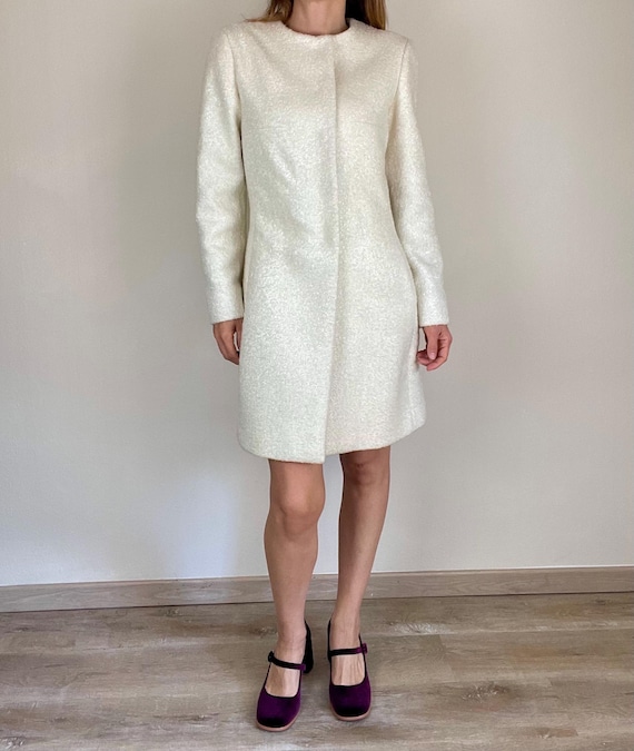 Prada, VINTAGE PRADA Fall Winter 1998 Ivory Fleece Wool Overcoat