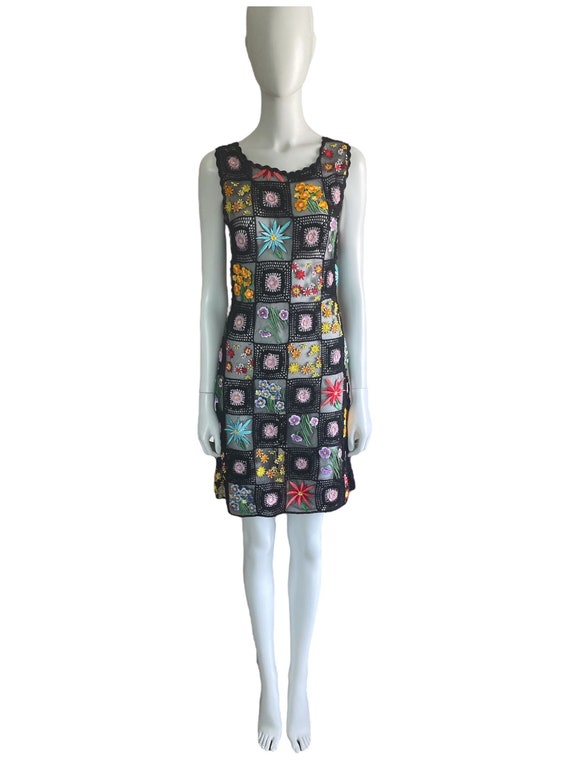 1990s Moschino Cheap and Chic Black Floral Crochet Patchwork
