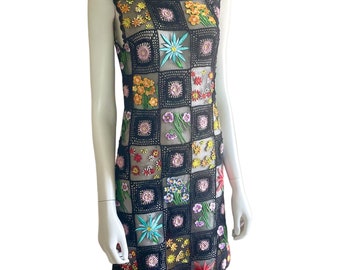 1990s Moschino Cheap and Chic Black Floral Crochet Patchwork