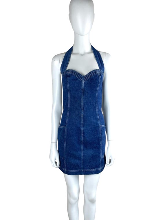Chantal Thomass Spring Summer 1986 Blue Denim Halter Neck Corset Mini Dress  - Etsy