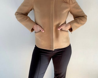 Prada Fall Winter 1999 Camel Beige Wool Jacket, Elbow Patch