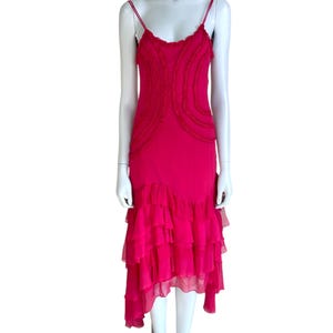 Gianfranco Ferré hot pink silk ruffled open back asymmetrical dress