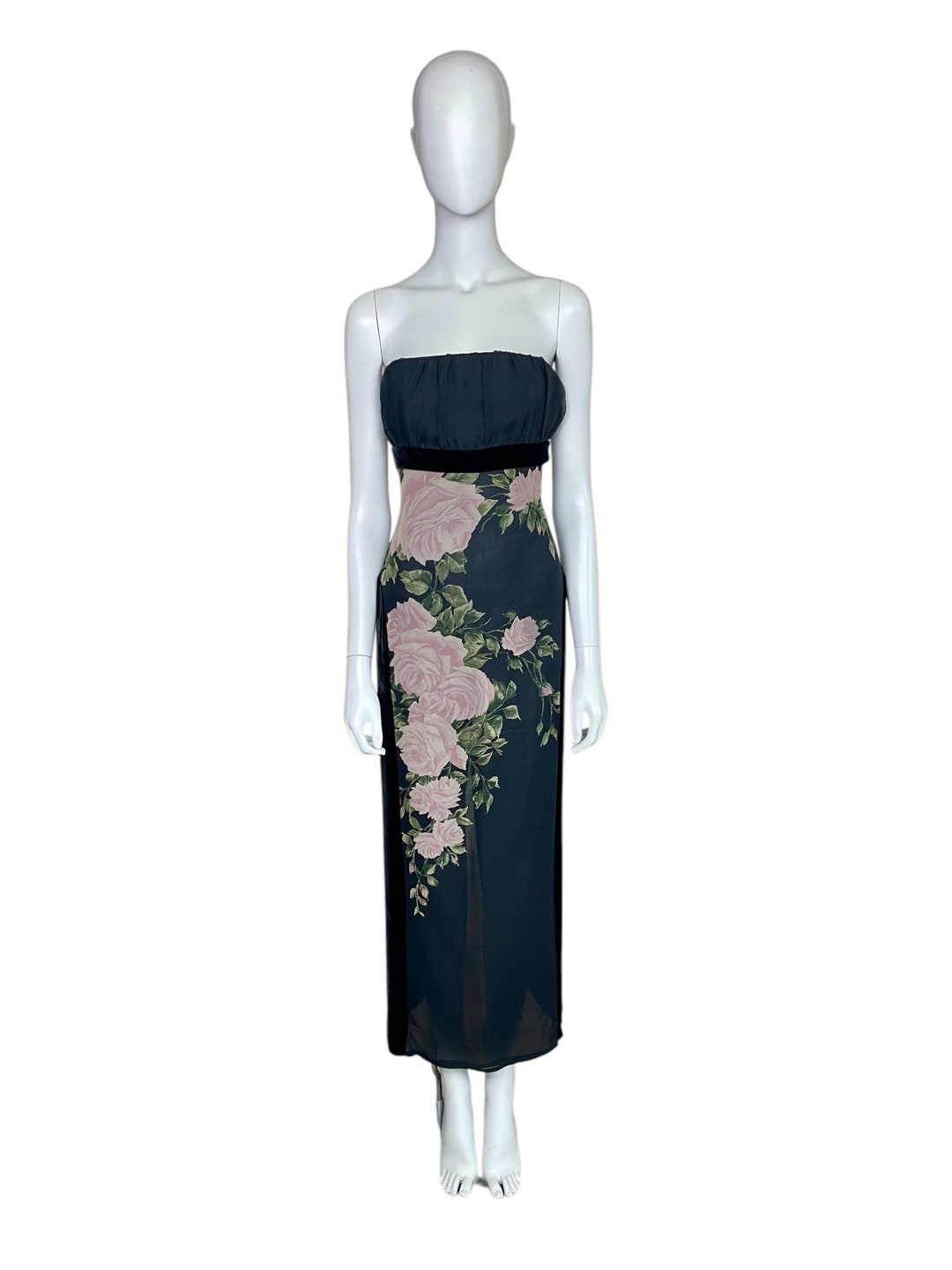 Blumarine Vintage Gown: Black Silk Velvet Bustier With Pink Roses - Etsy