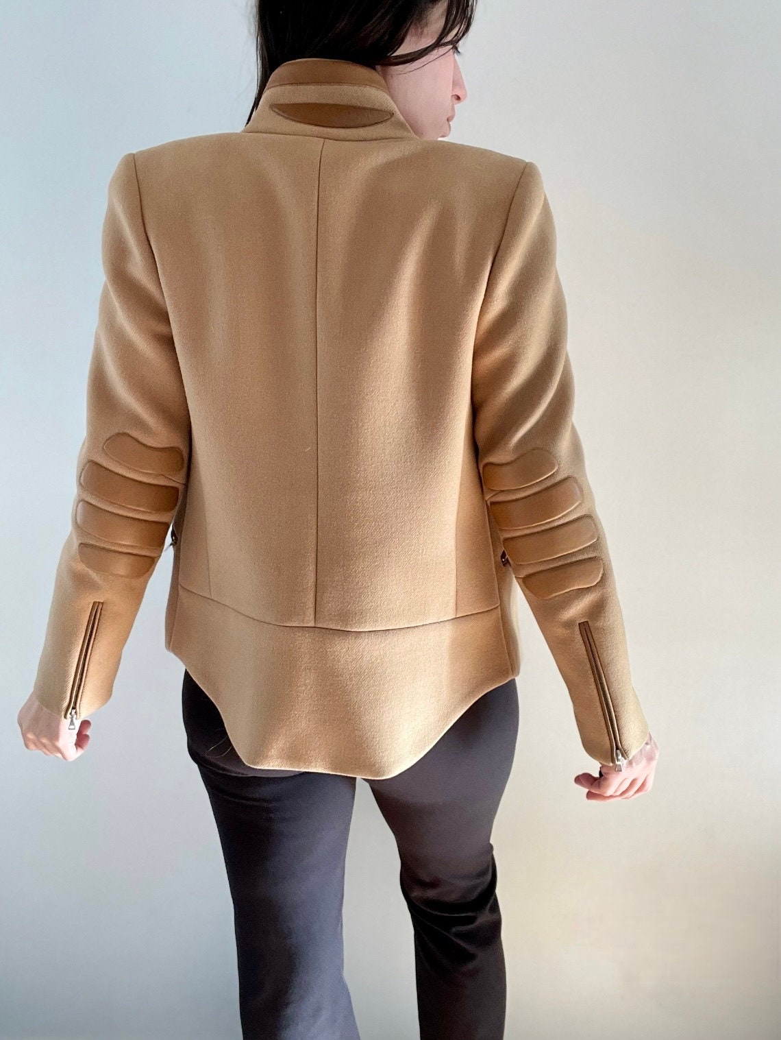 Prada Fall Winter 1999 Camel Beige Wool Jacket, Elbow Patch Prada Fall Winter 1999 Camel Beige Wool Jacket, Elbow Patch