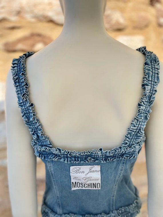 1990s Moschino Jeans ruffled denim bustier corset… - image 7