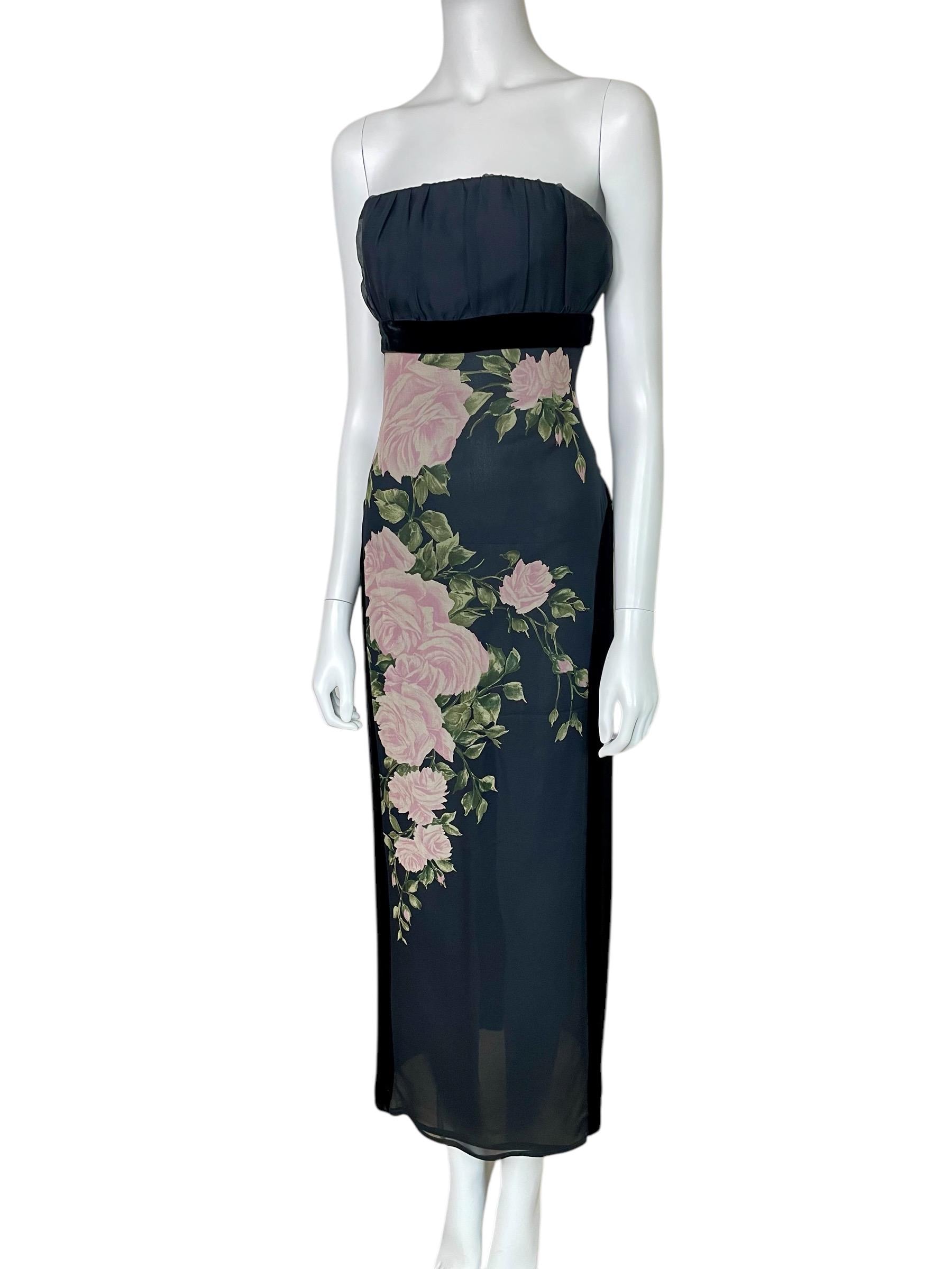 Blumarine Vintage Gown: Black Silk Velvet Bustier With Pink Roses - Etsy