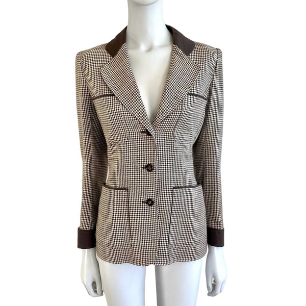 1970s Yves Saint Laurent Rive Gauche houndstooth blazer jacket, Size XS - S