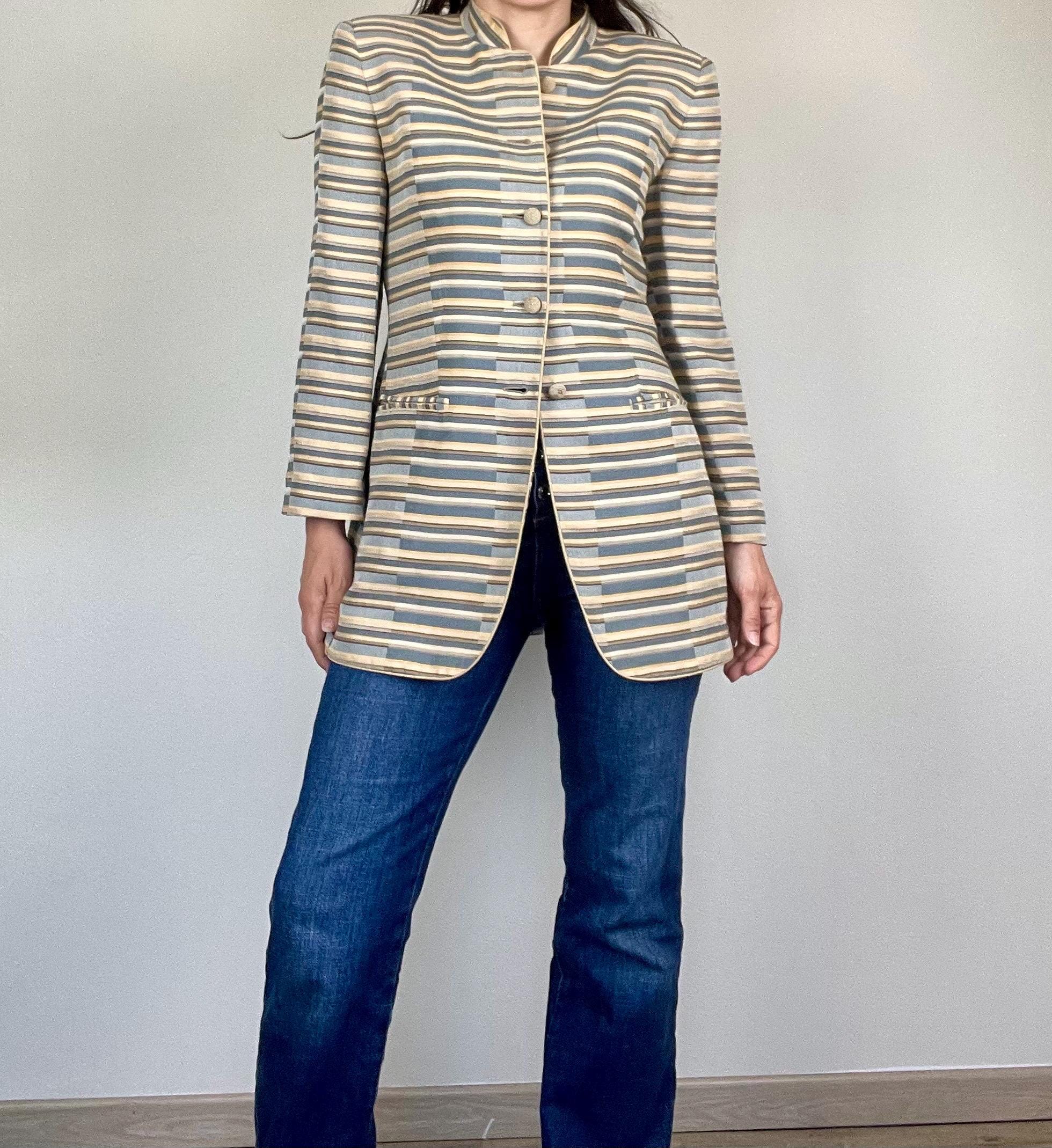Emporio Armani Spring Summer 1994 Multicolour Striped Linen Long