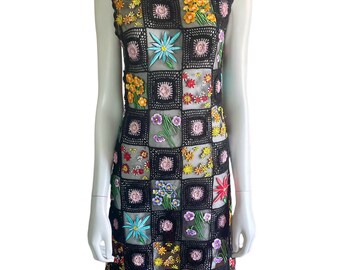 1990s Moschino Cheap and Chic Black Floral Crochet Patchwork