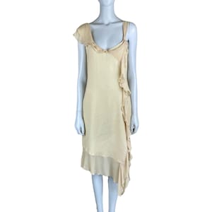 Vestido assimétrico com babados em linho e seda bege/creme Max Mara