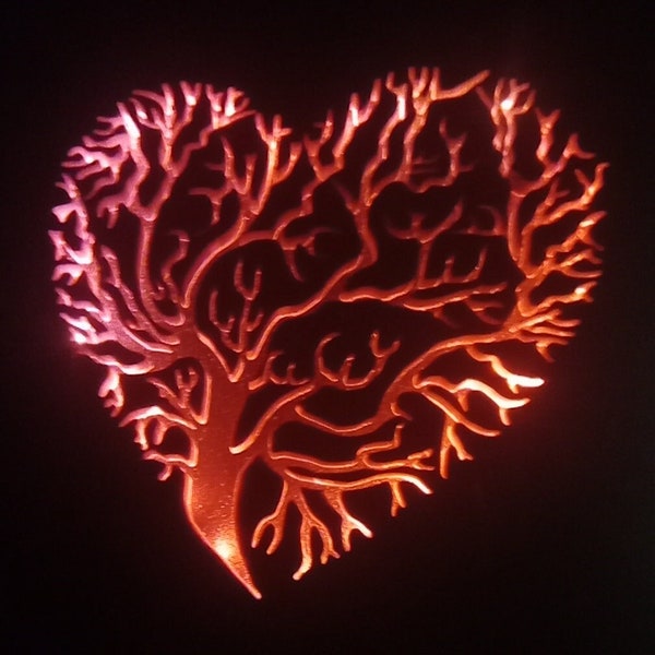 Lampe led Arbre de vie dans coeur en bois Artisanal