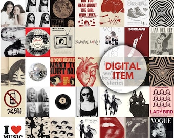 Kit de collage de pared de 70 piezas de chicas del centro de la ciudad, grunge, novia estrella de rock, vintage, coqueta, inspirado en Pinterest, pósteres imprimibles