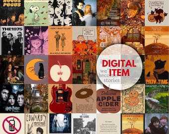 50 stück Herbst Herbst Collage Kit, Herbst Herbst, druckbare Poster, Grunge, gemütlich, Halloween, Pinterest, Posterpaket