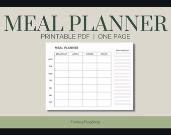 Meal planner, printable planner pages, printable meal tracker