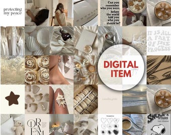 50 PCS Vanilla Girl Wall Collage Kit, printable posters, clean girl, minimalist, white, beige, old money, cream, digital download