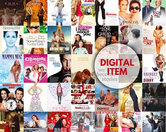 50 PCS Rom Com Wall Collage Kit: y2k, pink, classic movies, printable posters, vintage, romance, comedy, film posters, movie merch, 2000s