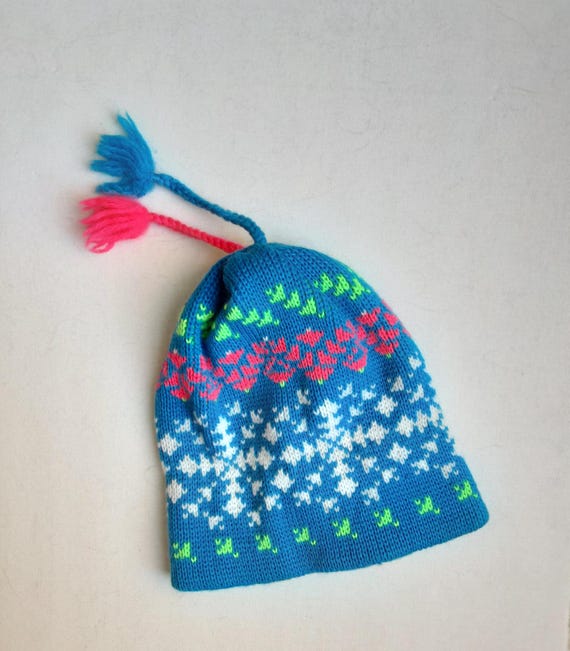 Vintage Smiley Ski Hat, Ski Cap, Vintage Ski Wear, Neon Ski  display picture 3