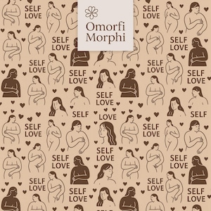 Self Love Seamless Pattern | Minimal Boob Abstract Art | Feminine Line Art Digital Paper | Body Positive Clipart | Feminist Printable |