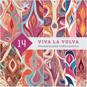 14x Vulva Seamless Pattern, Abstract Feminine Art, Yoni Digital Paper, Feminist Printable, Body Positive, Boho Surreal Background, Spiritual