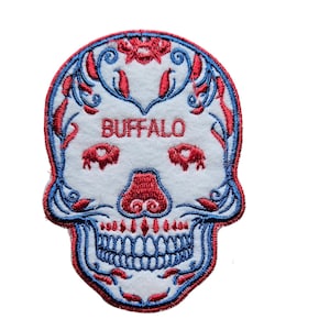 96. Buffalo Football Sugar Skull Patch -   Iron -On - 4 & 8" Hat Bar