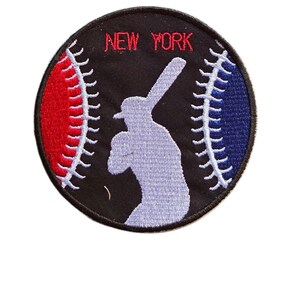 New York Baseball Player Silhouette Embroidered Patch, Navy Silver, 2.5-4 Inch Sizes (Iron-On)