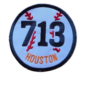 Houston Baseball Iron On Patch, 713 area code, embroidered, round badge, various sizes