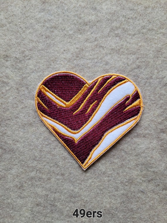 San Francisco Football Striped Heart Patch 2 Sizes Available Iron On 