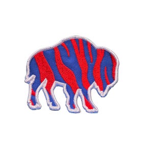 Toppa termoadesiva Buffalo Football — A righe rosse o blu per cappelli — 2,5 o 4 pollici