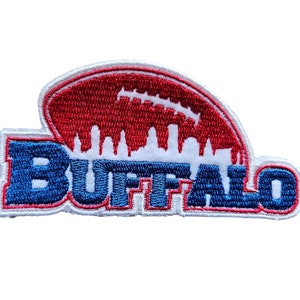 23. Embroidered Buffalo Football Patch: Iron-On Cityscape Design
