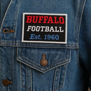 36. Embroidered Buffalo Football Patch: Retro Iron-On Applique - 4 inches