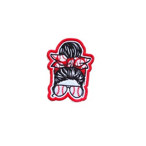 Embroidered Baseball Messy Bun Mom Patch,  4" Iron-On Applique for Jackets, Bags
