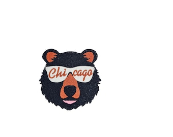 Embroidered Chicago Football Patch: Bear with Sunglasses - Iron-On Applique