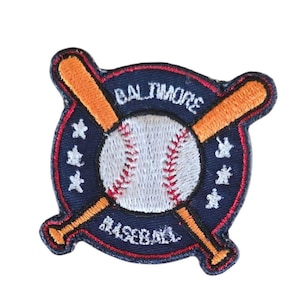 Toppe da baseball di Baltimora – Mazza e palla - Ricamate e termoadesive - 2,5 e 4" Accessori per il giorno della partita