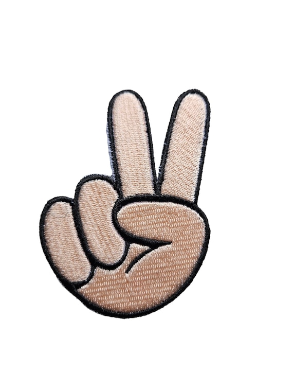 V Sign Patch Iron Sew On Two Fingers Peace Symbol Hand Gesture - Foto 2