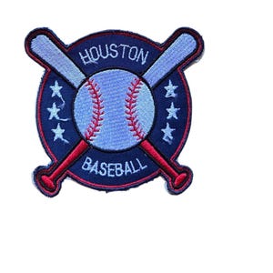 Houston Baseball Iron On Patch, White Embroidered, Cityscape Skyline Design